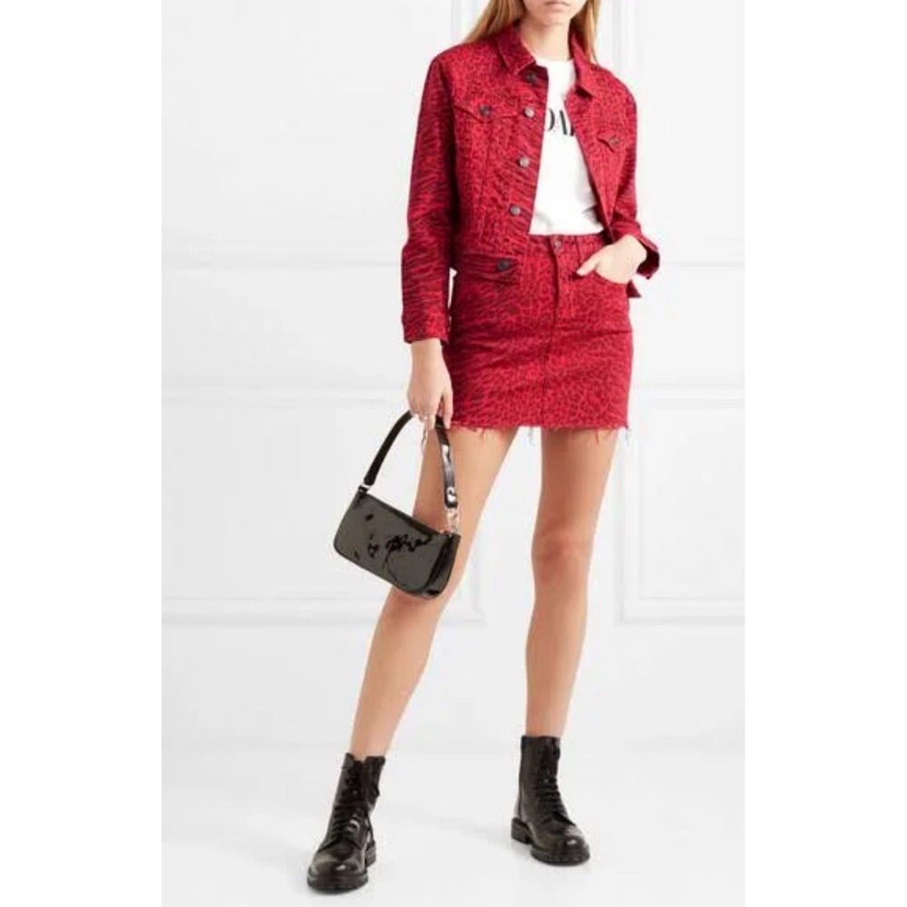 CURRENT/ELLIOTT The 5 Pocket Mini Red Skirt Leopard Print Denim 27 MSRP $228